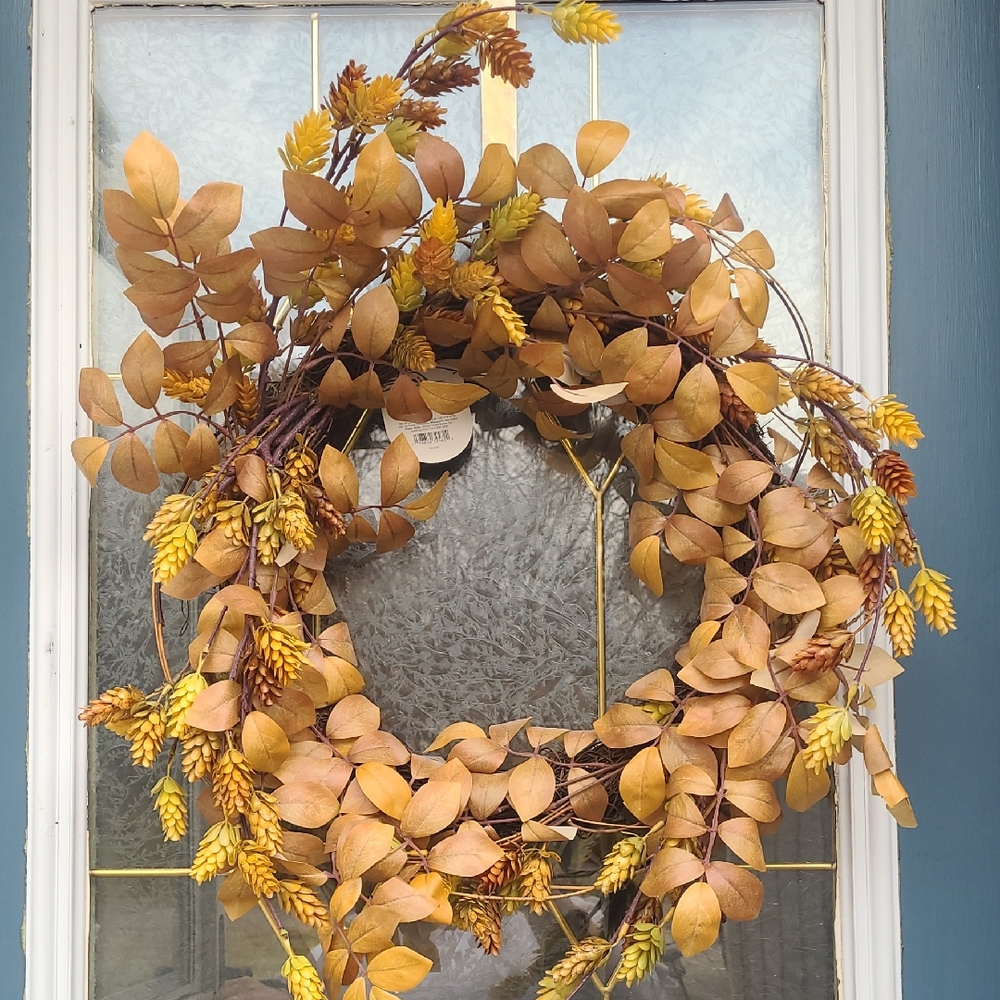 New! Threshold Autumn Floral Wreath with Yellow and Tan Accents